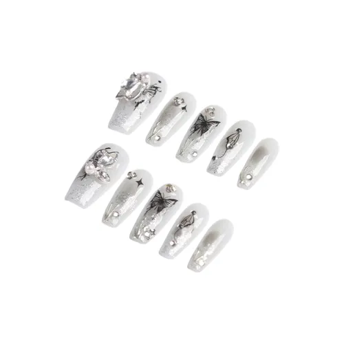 Fanze Городской CHIC Стиль Горячая девушка Бабочка STACK Ромб Премиум Elegance Brightening False Nail Длинный Серебряный Smudge 30MM