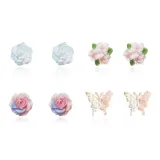 Серьги-гвоздики "Снег" с отражением луны (набор из 4 шт)