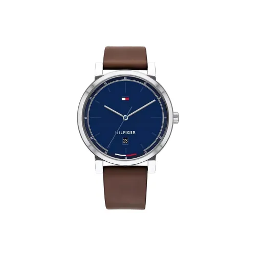 Tommy Hilfiger Мужские часы Кварцевый механизм Кожаный ремешок 43 мм Синий циферблат
