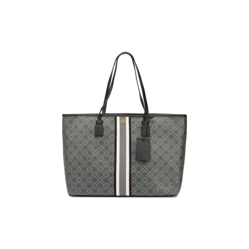 TORY BURCH T Monogram PU (полиуретан) Сшитый Холст Тоут Сумка Сумка для покупок Сумка через плечо Сумка Большая Женская Черная