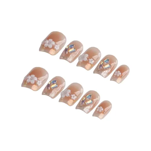 Fanze Радуга Цветочный Handcrafted False Nail Средний LADDER Нежно-розовый Smudge 20мм