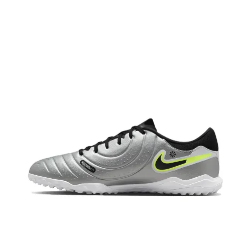 Nike Tiempo Legend 10 Slip-Resistant Abrasion-Resistant Football Cleats Unisex Silver Black Найк Тайме Легенд 10 Противоскользящие Устойчивые к Износу Футбольные Бутсы Унисекс Серебристо-Черный