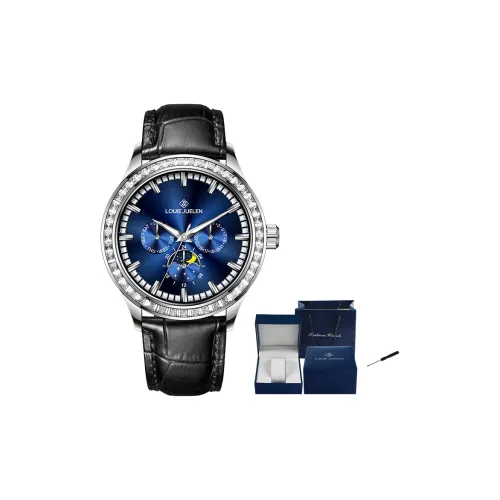 LOUIE JUELEN Кварцевый механизм кожаный ремешок из коровьей кожи часы для мужчин синий циферблат