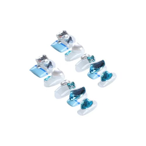 Fanze Лето Охлаждающий Вспышка Burst False Nail Короткий LADDER Синий Smudge Coquette 20мм