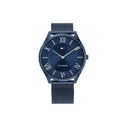Tommy Hilfiger Мужские часы Кварцевый механизм Ремешок из нержавеющей стали 43 мм Синий циферблат