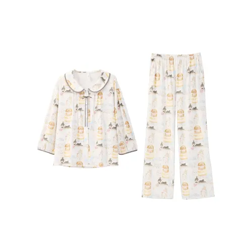 Aannsfam Pajama Комплект Женский Кремовый Синий