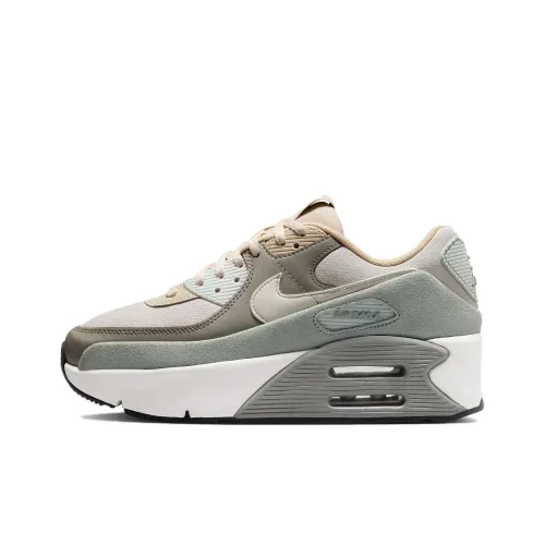 Nike Air Max 90 Устойчивый к истиранию Низкий Топ Повседневные Беговые кроссовки Женские Светло-серый