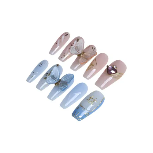 Fanze Роскошь Созвездие Premium Pure Handcrafted False Nail Длинный Синий Розовый Градиент 30MM