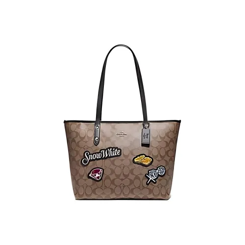 COACH X DISNEY Disney City Zip Tote Холст с кожей Тоут Сумка Сумка на плечо Большая Женская Хаки и Золото