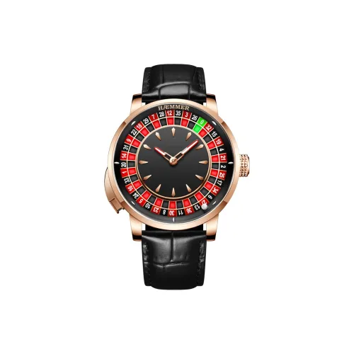 HAEMMER Roulette Collection Автоматический Механический Механизм Коровья Кожа Ремешок Часы Мужские Черный Циферблат