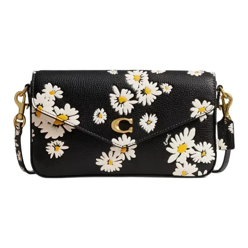 COACH Wyn Полированная кожа с галькой Сумка через плечо Маленькая Женская Черная и разноцветная