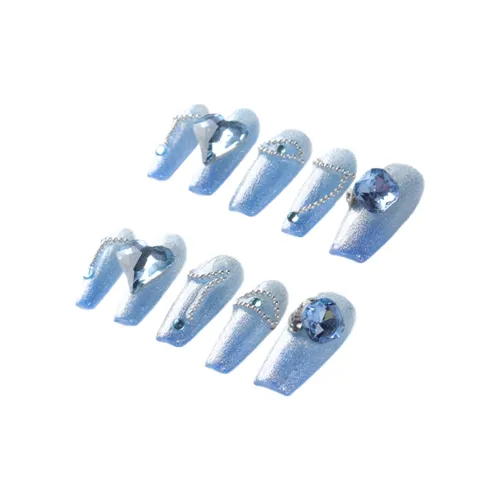 Fanze BUCCELLATI Серебряный Озеро Матовый Синий бриллиант False Nail Длинный Синий Градиентный Кошачий глаз 30MM