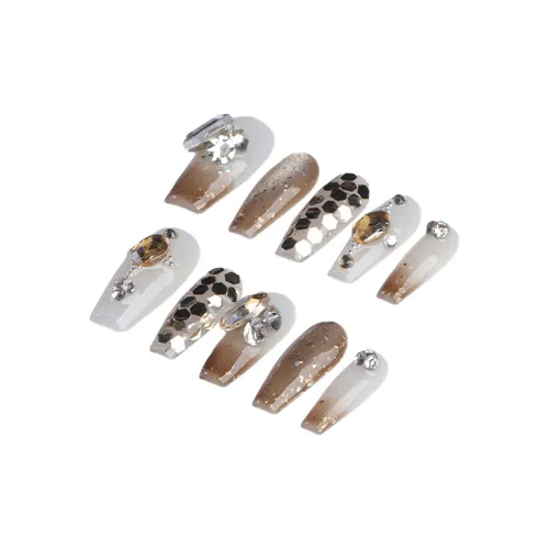 Fanze Стиль Майярд Кристальный Pave Ромб False Nail Длинный Светлый кофейный Smudge 30MM