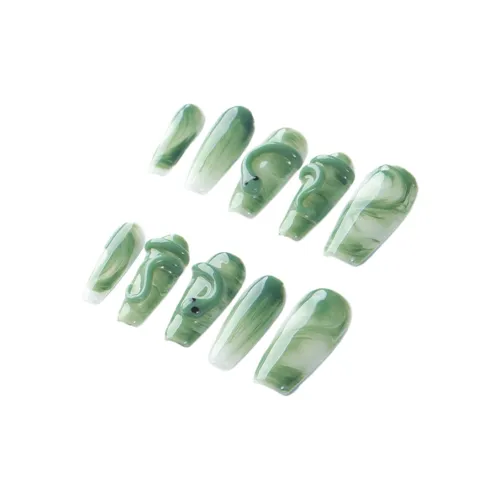 Fanze Ручная работа Китайский стиль Акварель 3D-эффект Знак Змеи False Nail MID Длина (размер в длину) Зеленый Смужка 30MM