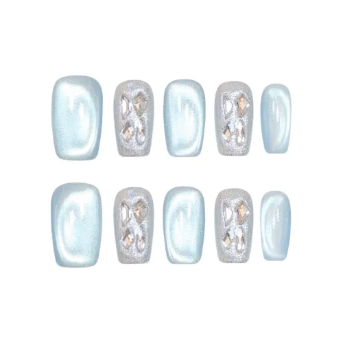 COLLEEN Маленький Синий Квадрат False Nail Квадрат And Круглый Синий Однотонный Кошачий глаз 19 мм