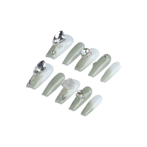 Fanze Ручной Светотерапии Зеленый Meadow False Nail Длинный Зеленый Смужка 30MM