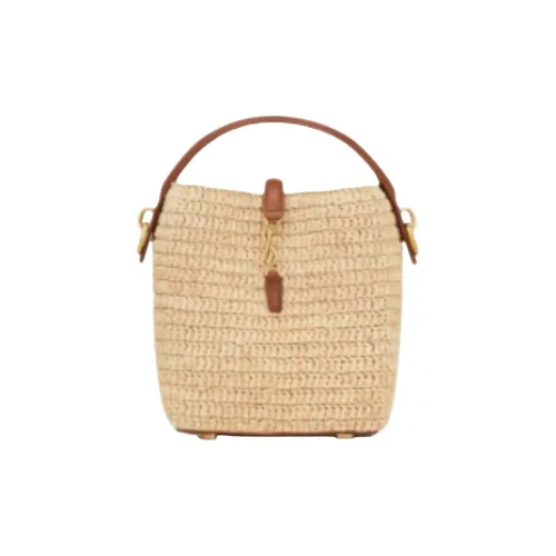 SAINT LAURENT Рафия Ведрообразная Сумка Сумка через плечо Мини Женский Естественный Кирпично-красный