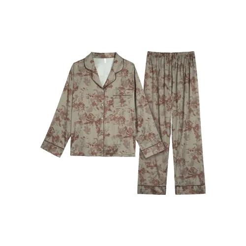 Gongdie Pajama Комплект Женский Винтажный Зеленый