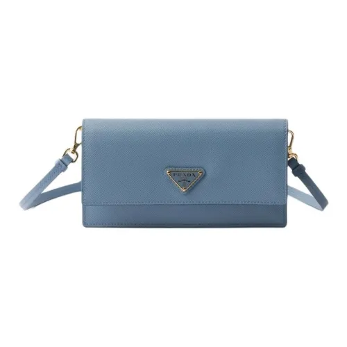 PRADA Saffiano Телячья кожа Сумка через плечо Мини Женская Синяя