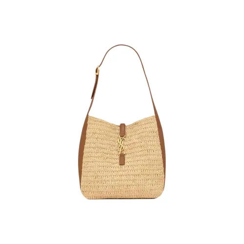 SAINT LAURENT Рафия Телячья кожа Плечевая сумка Маленькая Женская Светло-коричневая и Кирпично-красная