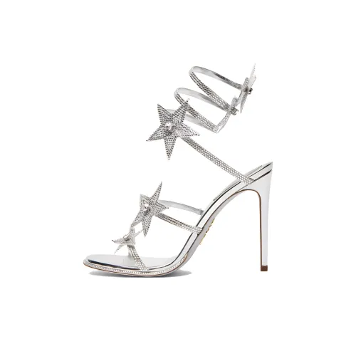 RENE CAOVILLA Cleo Звезда one Ремень Сандалии 10,5 см Женские Белые Серебряные