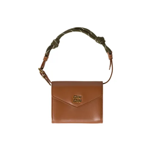 MIU MIU Кожа Портативный Кошелек Женские Коньяк Лесной зеленый