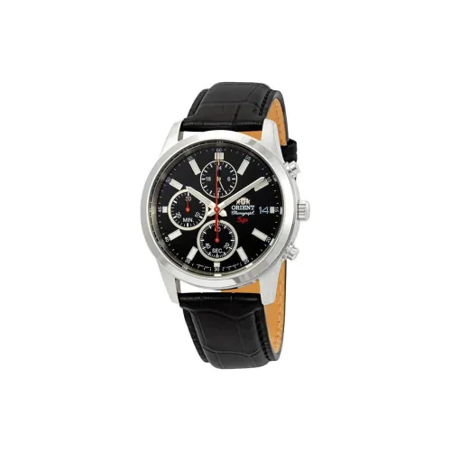 ORIENT Sports Collection Кварцевый механизм Кожаный ремешок Часы 41 мм Мужские часы Черный циферблат