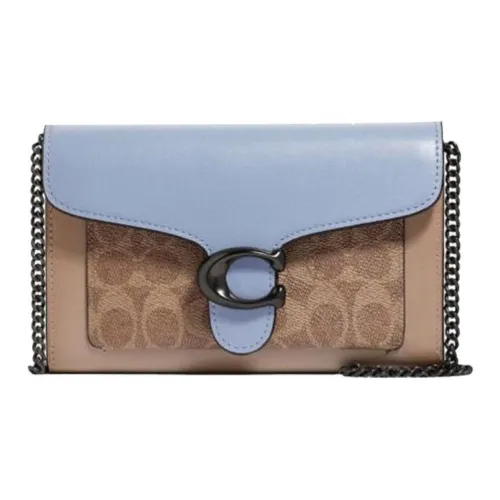 COACH Сумка из коровьей кожи с цепочкой сумка через плечо мини женская синяя и монограмма коричневая