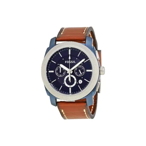 FOSSIL Наручные часы Кварцевый механизм Кожаный ремешок 45 мм Синий циферблат Мужские часы