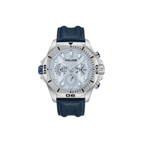 Police Men's Watches Кварцевый механизм Кожаный ремешок 46 мм Синий циферблат