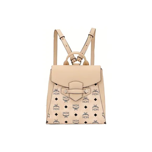 MCM Essential Visetos Origina Коровья кожа Рюкзак Маленький Женский Бежевый