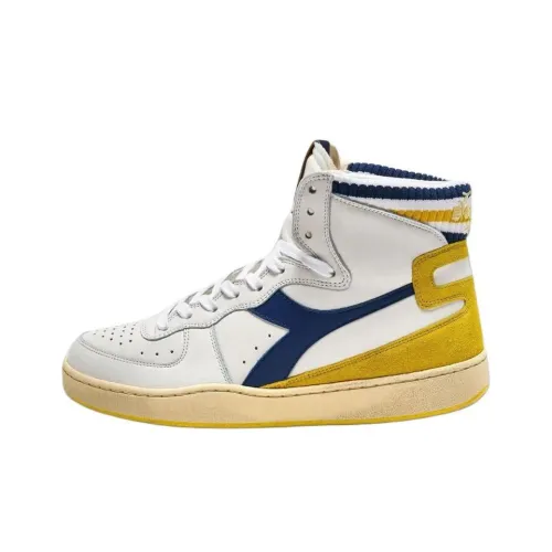 Diadora Mi Basket Slip-resistant Abrasion-resistant High Top Skateboarding Shoes Men's White Blue