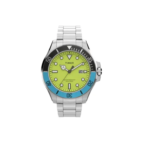 TIMEX Мужские часы Кварцевый механизм Ремешок из нержавеющей стали 43 мм Желтый циферблат Часы