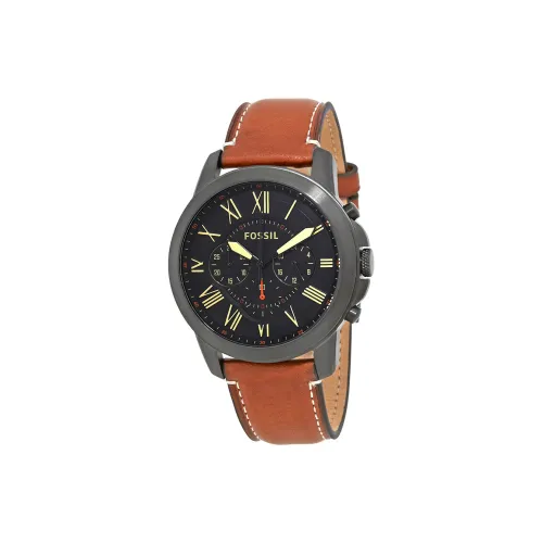 FOSSIL Наручные часы Кварцевый механизм Кожаный ремешок 44 мм Черный циферблат Мужские часы