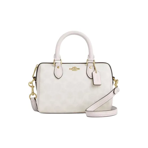 COACH Rowan Покрытый холст Одно плечо Сумка Маленькая Женская Золотая и Белая