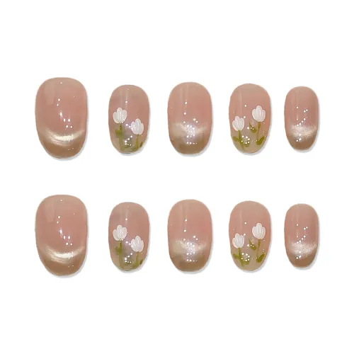 XIAMEIYU Ледяной кристалл Тюльпан Кошачий глаз Весна Мягкий Ручная работа Осветляющий Nail Art 25 мм Фальшивая ногтевая пластина Овал Ледяной прозрачный Градиент