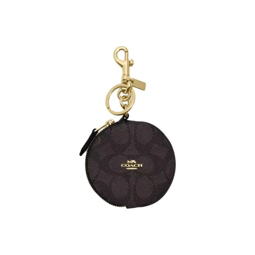 COACH Покрытый холст с кожаными вставками Кошелек Мини Женский Цвет ореховый и черный