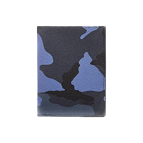 COACH Покрытый холст Ручной паспортный держатель Кошелек Мужской Синий Черный