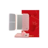 Розово-вишневый кожа-текстурированный складной зеркальце коробка [коробка + сумка для покупок + три светильника]