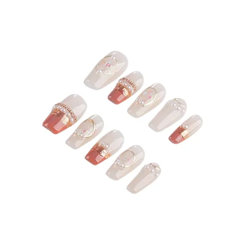 Fanze Французский Ледяной Прозрачный Ручной Рисунок Жемчужный False Nail MID Длина Трапециоид Розово-белый Размытый 25 мм