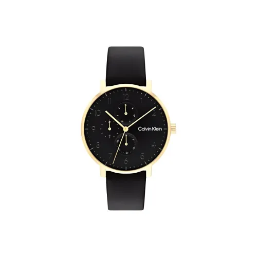 CALVIN KLEIN Мужские часы Кварцевый механизм Кожаный ремешок 40 мм Черный циферблат