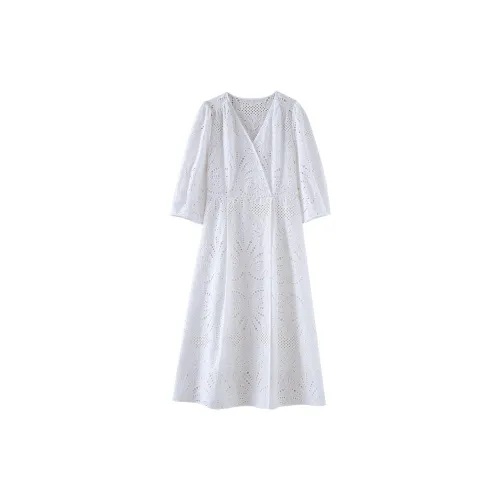 OUNIXUE Длинное платье с длинным рукавом женское белое