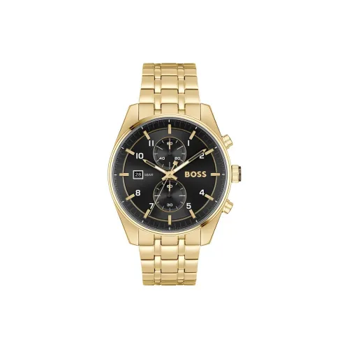 Hugo Boss Мужские часы Кварцевый механизм Ремешок из нержавеющей стали 44 мм Черный циферблат