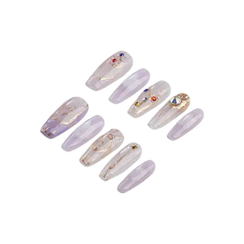 Fanze Позолоченный Линия Утонченный Elegance Brightening False Nail Длинный Светло-фиолетовый Смужка 30MM