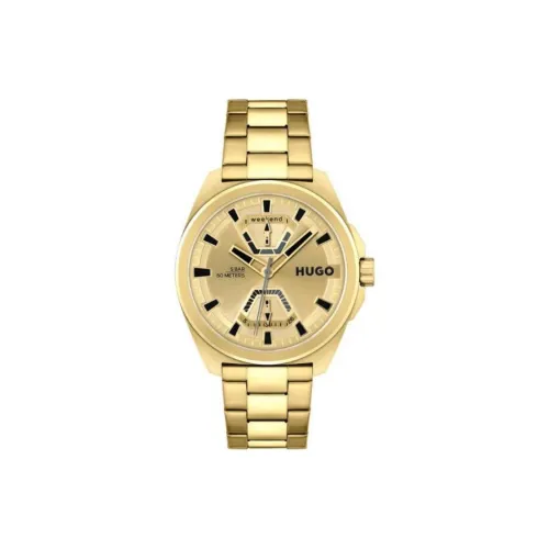 Hugo Наручные часы Кварцевый механизм Ion Тонкий Золотой Покрытый Стальной ремешок 44 мм Золотой циферблат Мужские часы