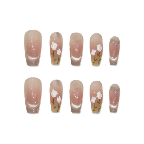 XIAMEIYU Ледяной кристалл Тюльпан Кошка's Eye False Nail MID Длина (размер в длину) Укороченный LADDER Розовый Smudge 25mm