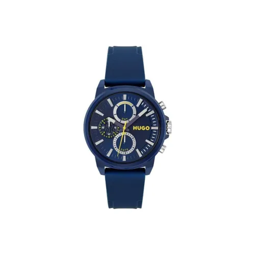 Hugo Boss Мужские часы Кварцевый механизм Кожаный ремешок 44 мм Синий циферблат