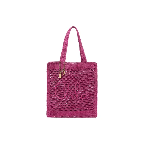 Chloe Raffia Tote Bag Shopping Bag Handbag Shoulder Bag Women's Pink Red