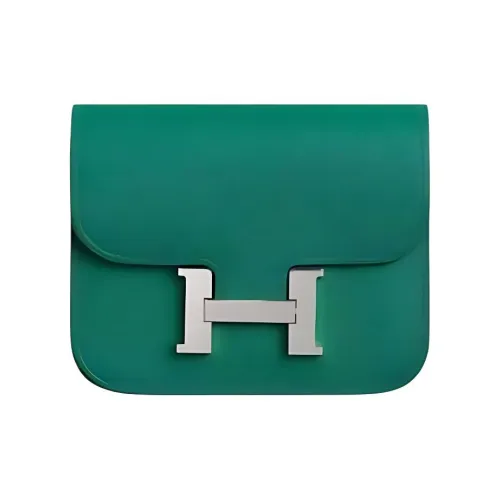 HERMES Evercolor Телячья кожа Кошелек Держатель для карт Кошелек для монет Бананка Женские Dazzling Зеленый и Zanzibar Синий