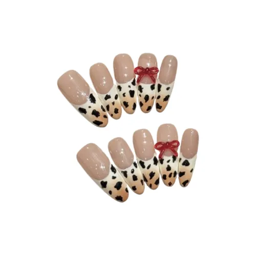 Fanze Pure And Seductive Леопардовый принт Градиентный Ручной рисунок False Nail Короткий Золотой Смудж 15мм